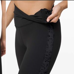 Lululemon Align Black Leggings with Crushed Velvet Side Stripe, 2, 28” inseam